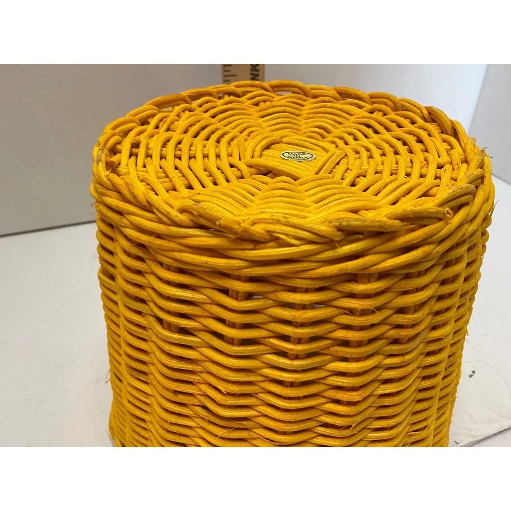 Yellow Wicker Basket Woven‎ Small Round Storage Boho Decor 6.5 Inch